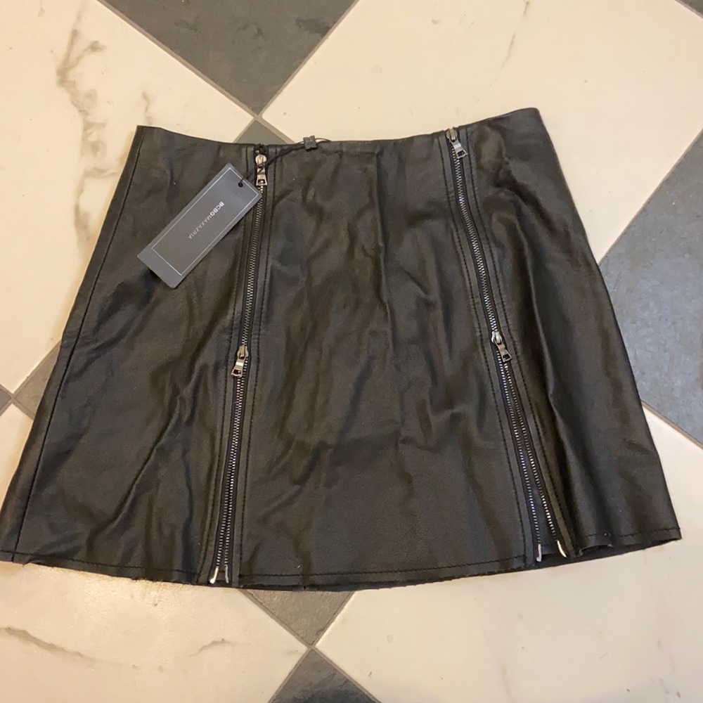 black leather skirt with zippers